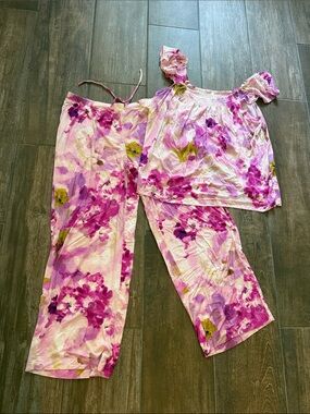 Soma Cool Nights Pink and Purple Floral Pajama Set